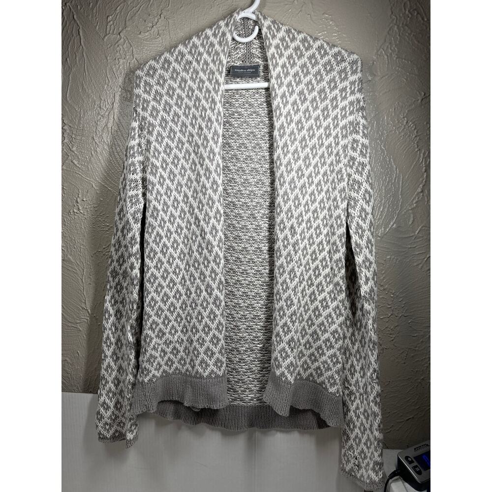 Wooden Ships Gray & White Geometric Open Front‎ Cardigan Sweater Size S/M